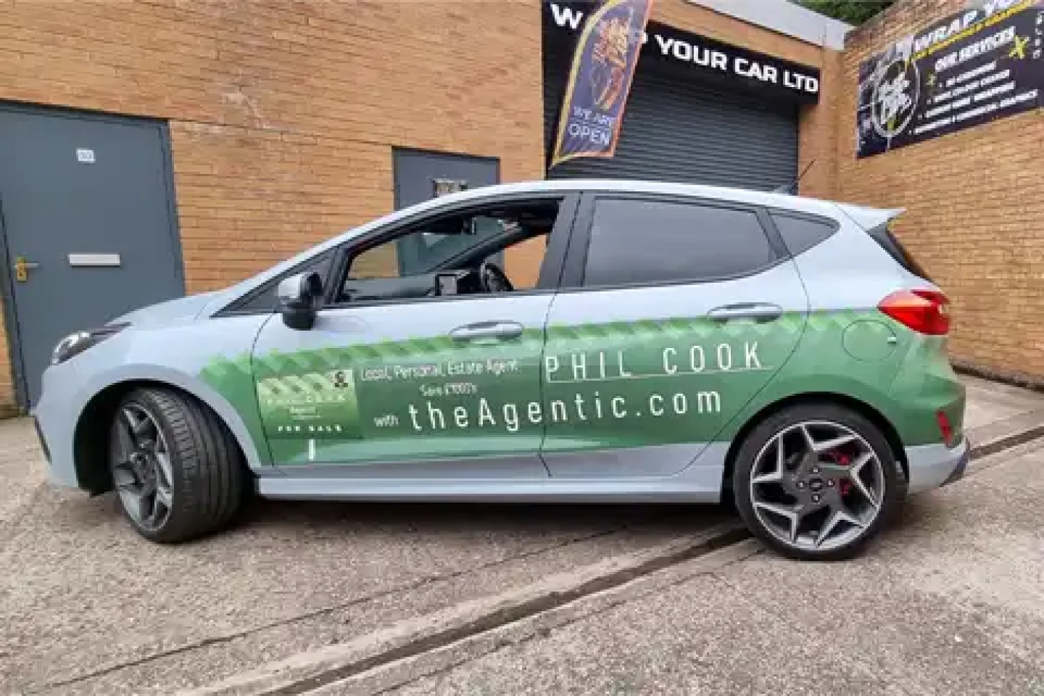 Ford Fiesta after full estate agent vehicle wrap in Kidderminster, finished branding design.