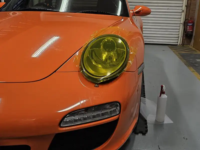 Headlight tint film applied to sports car at our Kidderminster workshop