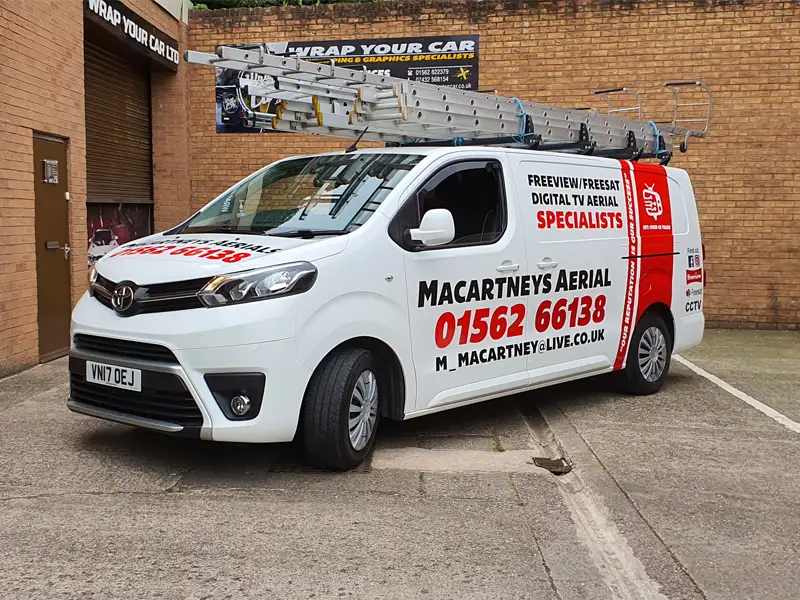 Vehicle sign writing with cut vinyl lettering on a commercial van in Kidderminster